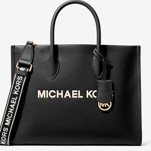 Michael Kors gorgeous handbag with Gold Accents and white logo medium size nwt